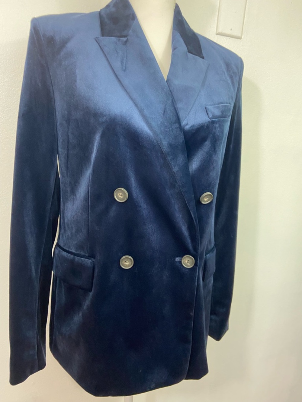 Vince Women's Velvet Classic Double Breasted Blue Blazer Sz 10 Luxe Old Money - Picture 5 of 13